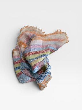 Loewe Multicolor Striped Logo-Print Scarf with Orange Fringe